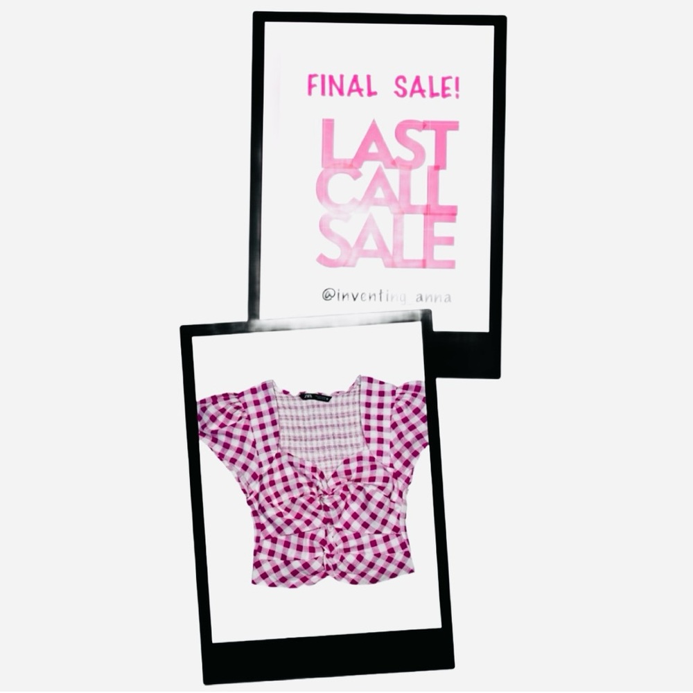 ZARA ~ Pink and White Gingham Checkered Short Sleeve Top size S - Picture 8 of 8